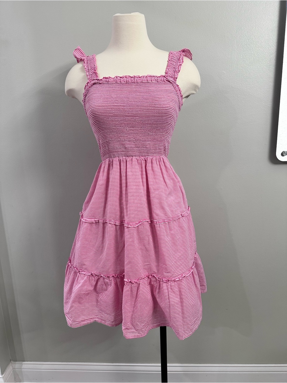 J. Crew Pink Striped Midi Dress